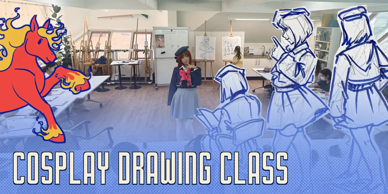 Official undated Vittoria Arts Sydney Cosplay Drawing Class series artwork, shared by the July and August Sketch Club archive listings; not a photograph specific to either session
