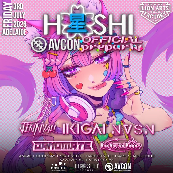 Official visual for Hoshi x AVCon Official Pre-Party Adelaide