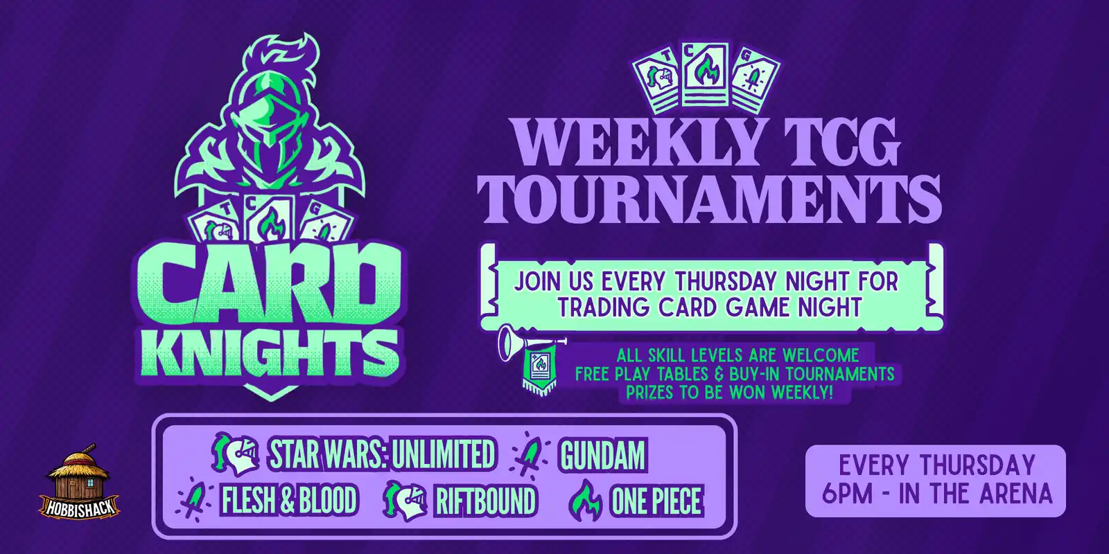 Official Fortress Card Knights weekly TCG event poster