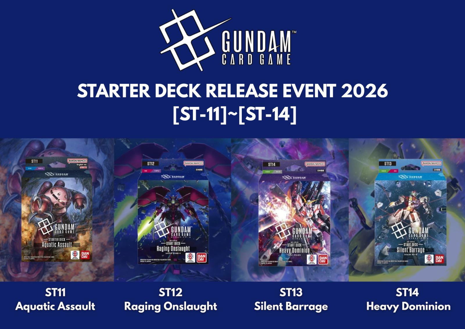 Official Kaika Gundam Card Game ST11–ST14 starter deck release event poster