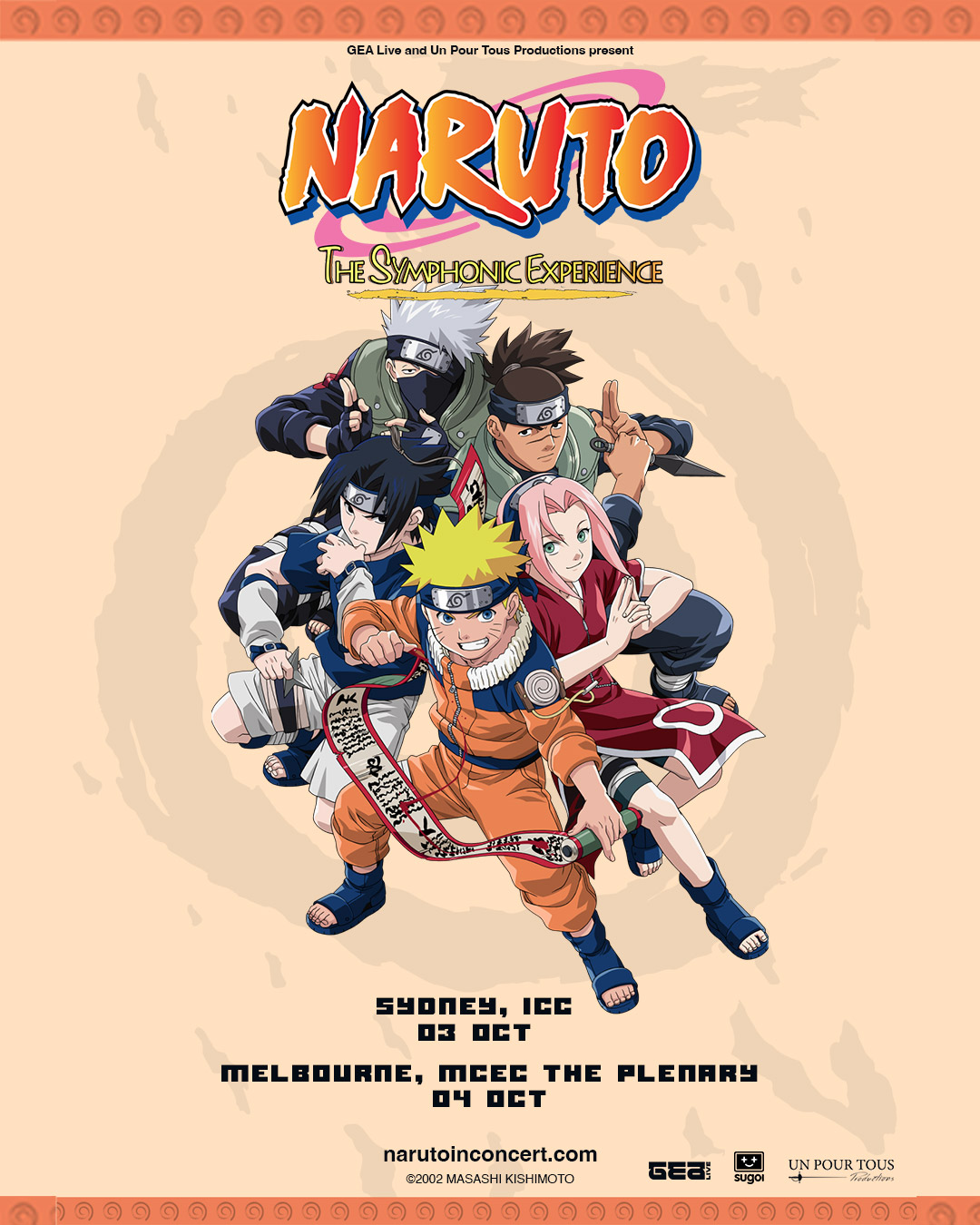 Naruto Australian tour poster: Sydney ICC on 3 October and Melbourne MCEC The Plenary on 4 October