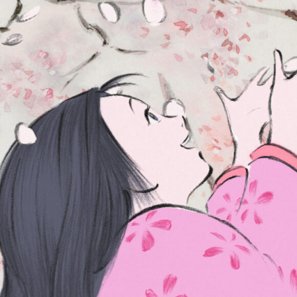 The Tale of the Princess Kaguya screening visual, with Kaguya in a pink kimono under cherry blossoms