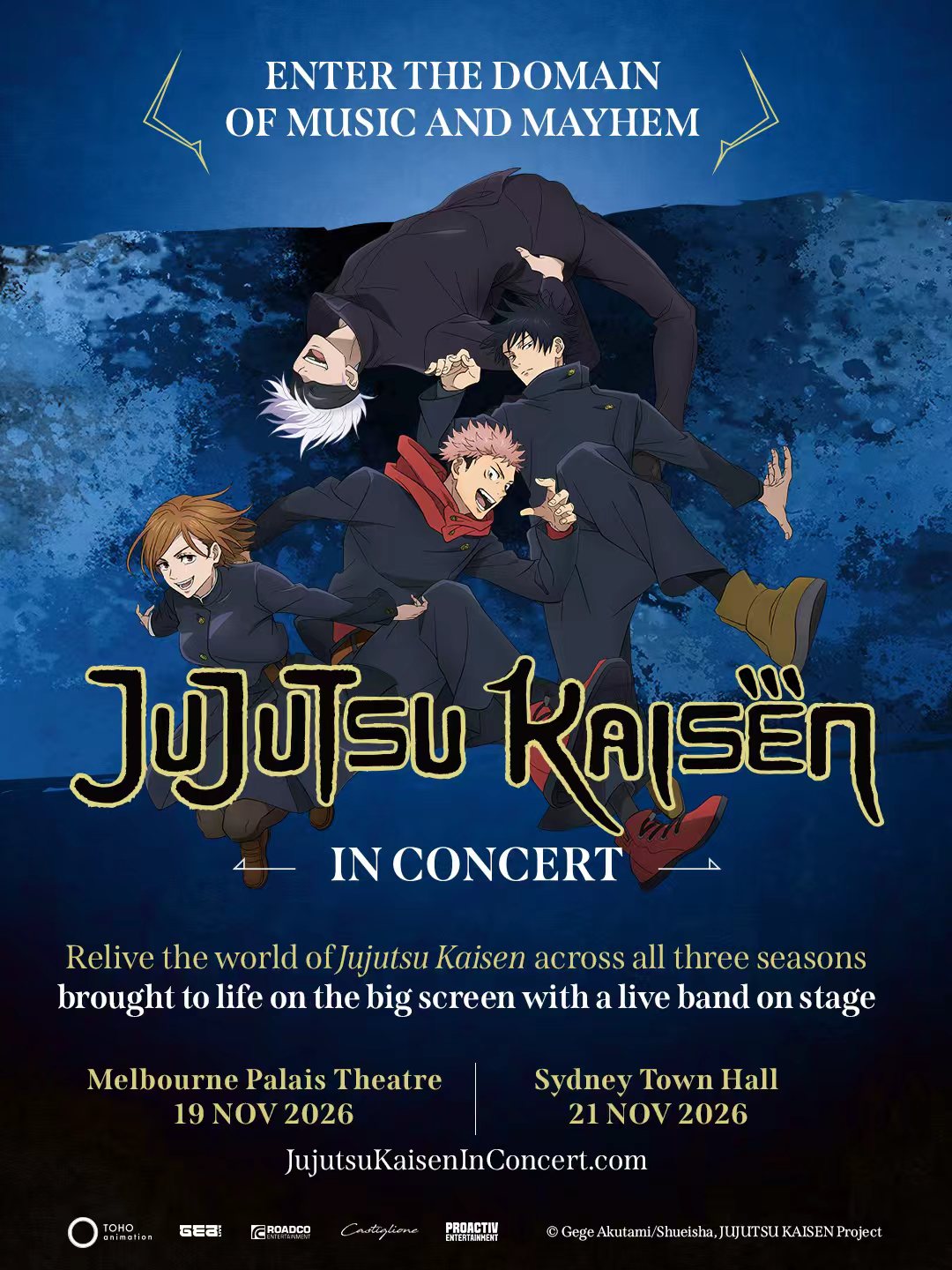 Jujutsu Kaisen in Concert 官方宣传海报，列出墨尔本与悉尼日期